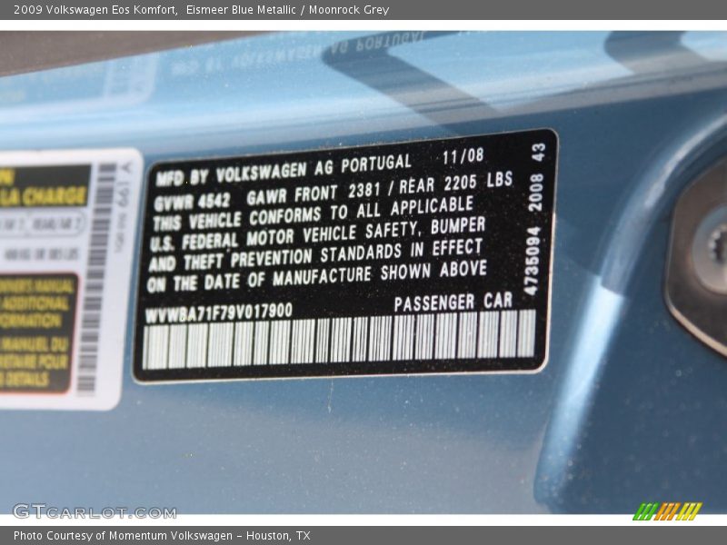 Eismeer Blue Metallic / Moonrock Grey 2009 Volkswagen Eos Komfort