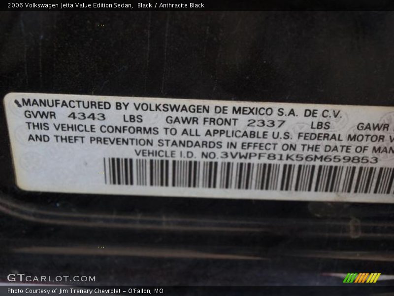Black / Anthracite Black 2006 Volkswagen Jetta Value Edition Sedan