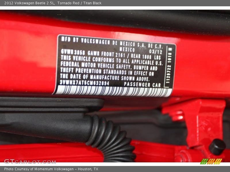 Tornado Red / Titan Black 2012 Volkswagen Beetle 2.5L