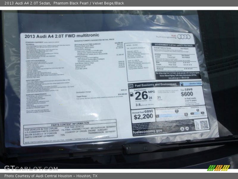  2013 A4 2.0T Sedan Window Sticker
