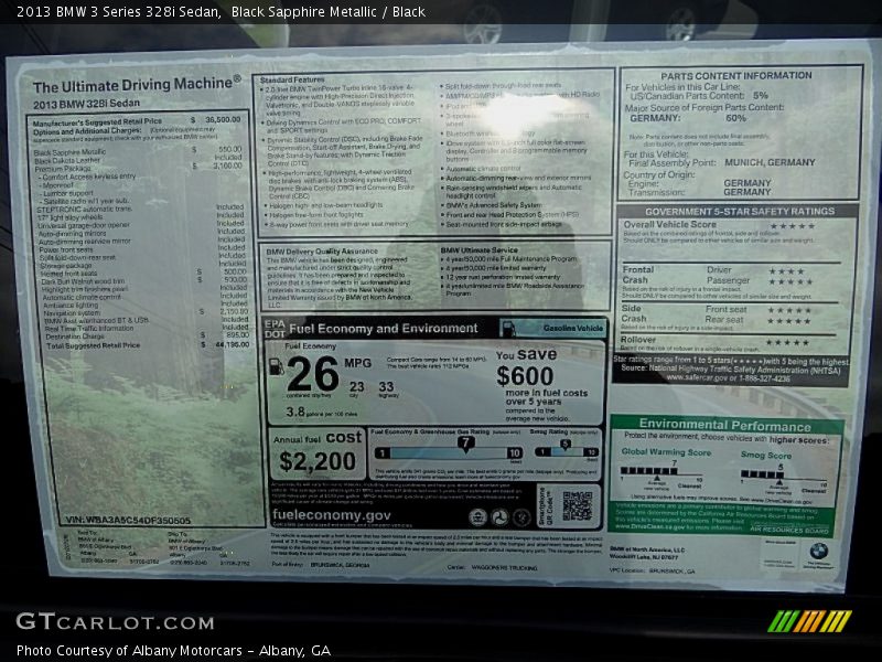  2013 3 Series 328i Sedan Window Sticker
