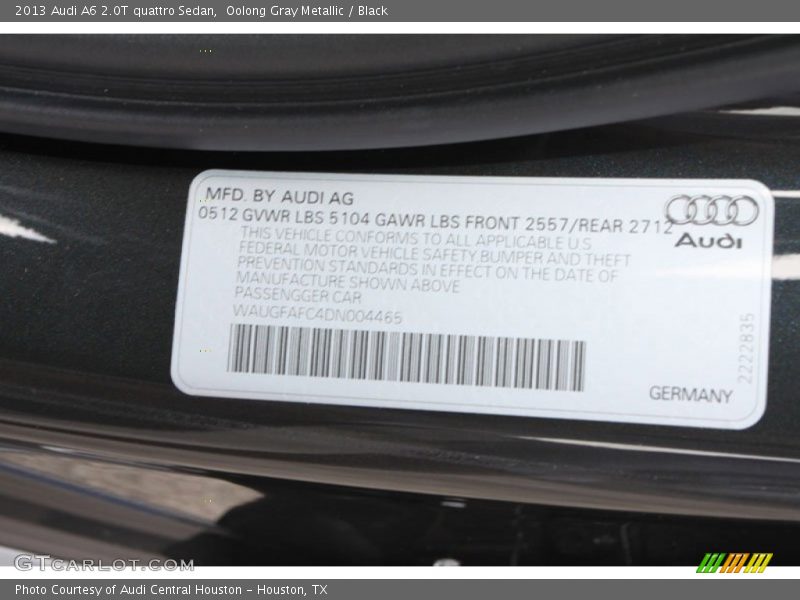 Oolong Gray Metallic / Black 2013 Audi A6 2.0T quattro Sedan