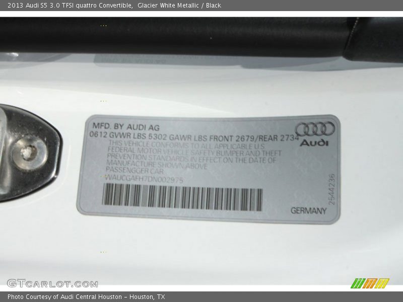 Info Tag of 2013 S5 3.0 TFSI quattro Convertible