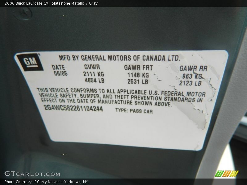 Slatestone Metallic / Gray 2006 Buick LaCrosse CX
