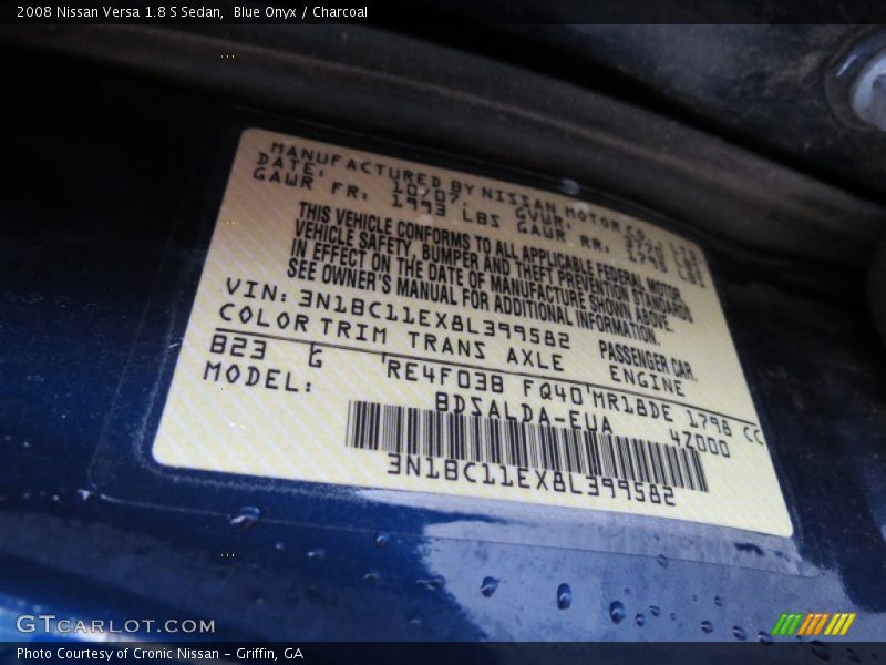 Blue Onyx / Charcoal 2008 Nissan Versa 1.8 S Sedan