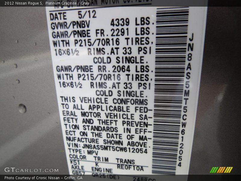 Platinum Graphite / Gray 2012 Nissan Rogue S