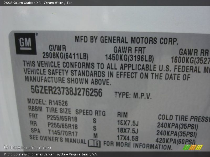 Cream White / Tan 2008 Saturn Outlook XR
