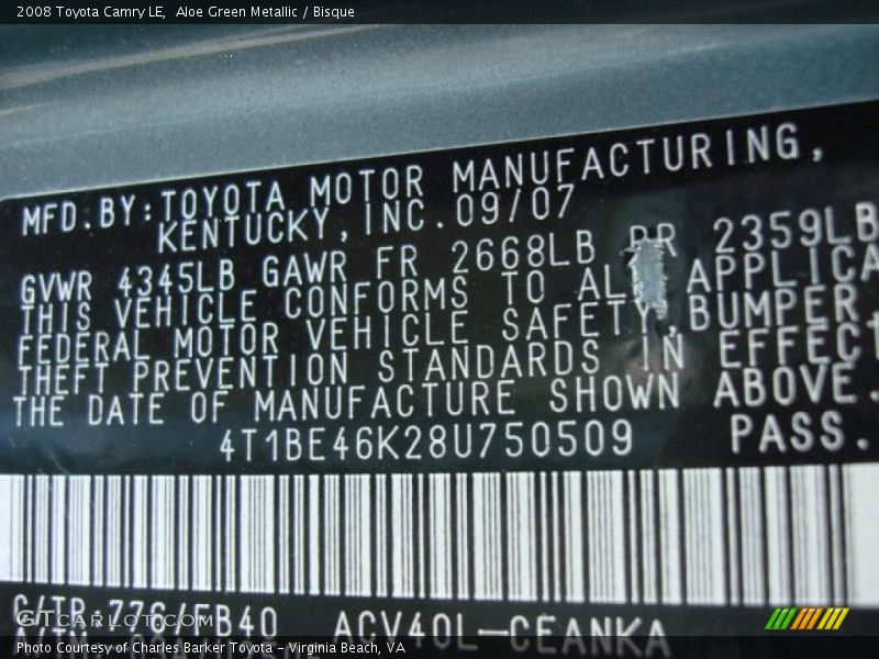 Aloe Green Metallic / Bisque 2008 Toyota Camry LE