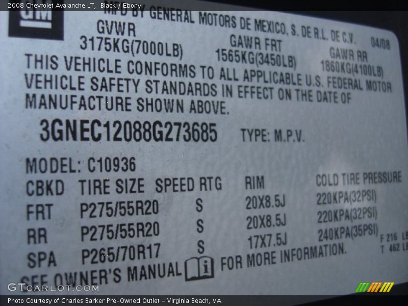 Black / Ebony 2008 Chevrolet Avalanche LT