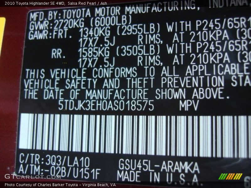 Salsa Red Pearl / Ash 2010 Toyota Highlander SE 4WD