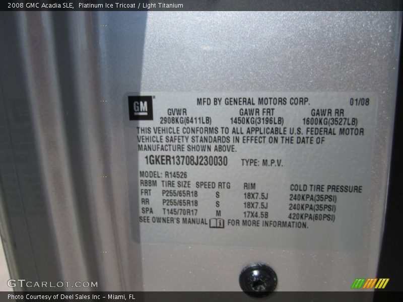 Platinum Ice Tricoat / Light Titanium 2008 GMC Acadia SLE