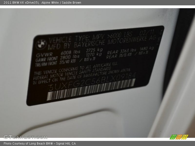 Alpine White / Saddle Brown 2011 BMW X6 xDrive35i