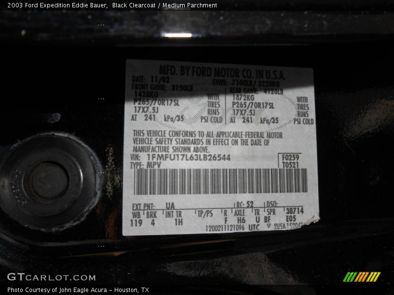 Black Clearcoat / Medium Parchment 2003 Ford Expedition Eddie Bauer