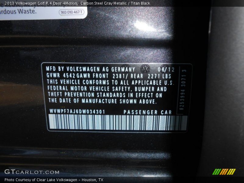 Carbon Steel Gray Metallic / Titan Black 2013 Volkswagen Golf R 4 Door 4Motion