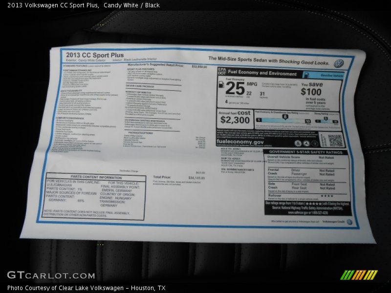 Candy White / Black 2013 Volkswagen CC Sport Plus