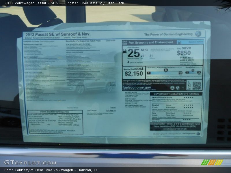 Tungsten Silver Metallic / Titan Black 2013 Volkswagen Passat 2.5L SE
