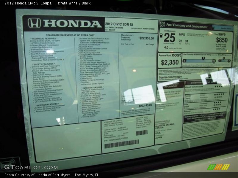 Taffeta White / Black 2012 Honda Civic Si Coupe