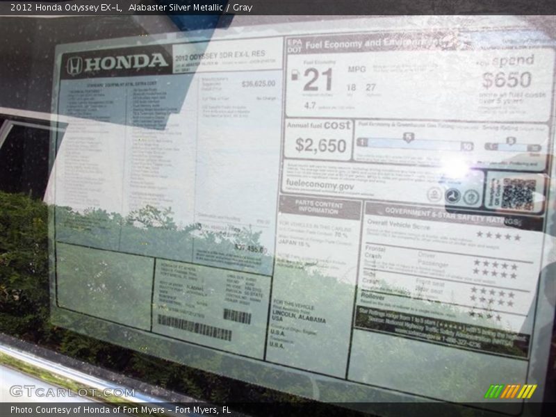 Alabaster Silver Metallic / Gray 2012 Honda Odyssey EX-L