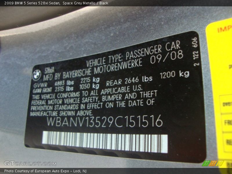Space Grey Metallic / Black 2009 BMW 5 Series 528xi Sedan