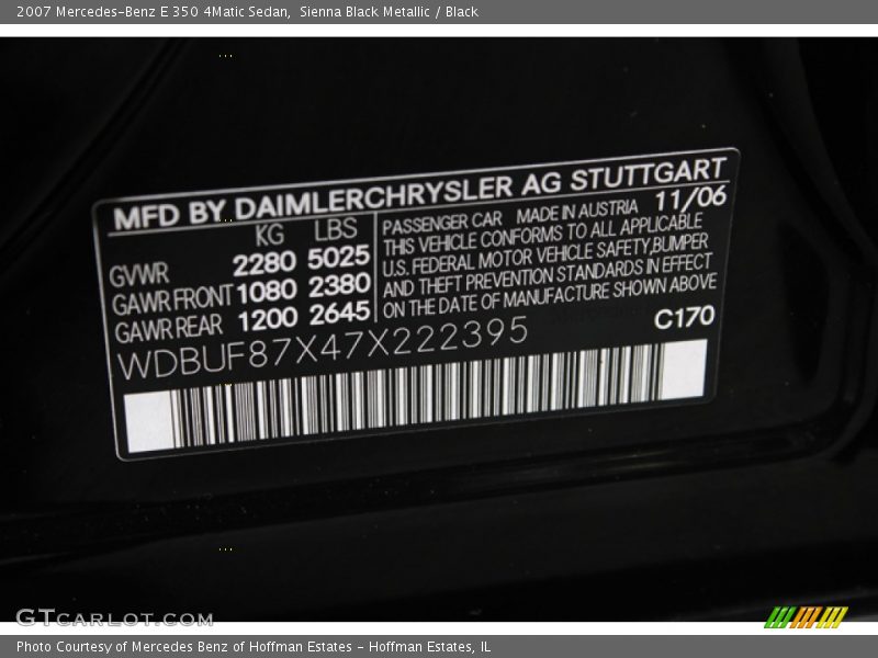 2007 E 350 4Matic Sedan Sienna Black Metallic Color Code 170