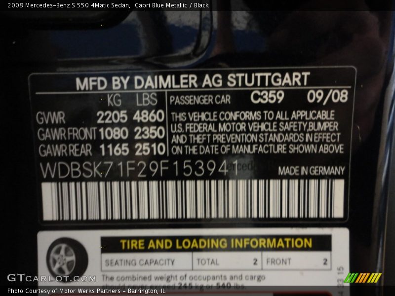 Capri Blue Metallic / Black 2008 Mercedes-Benz S 550 4Matic Sedan