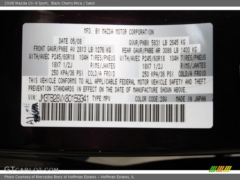 Black Cherry Mica / Sand 2008 Mazda CX-9 Sport