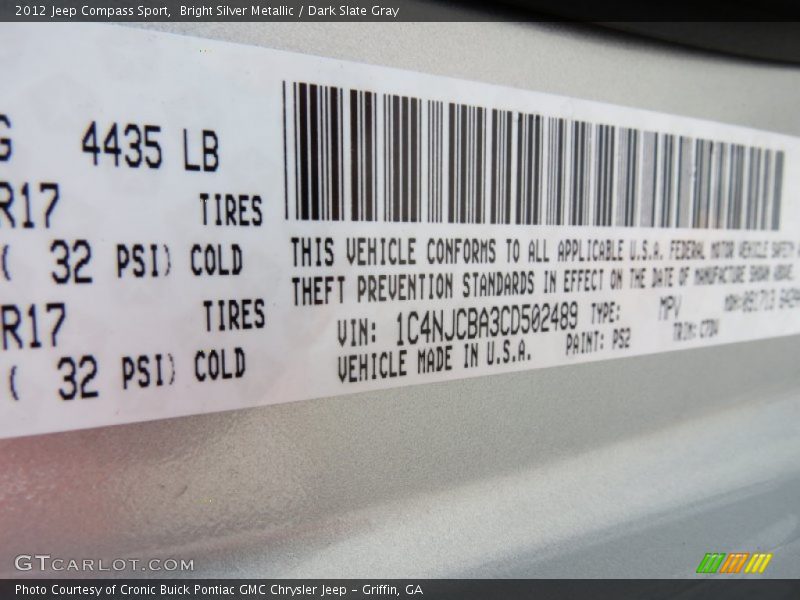 Bright Silver Metallic / Dark Slate Gray 2012 Jeep Compass Sport