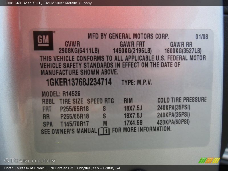 Liquid Silver Metallic / Ebony 2008 GMC Acadia SLE