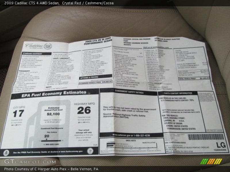  2009 CTS 4 AWD Sedan Window Sticker