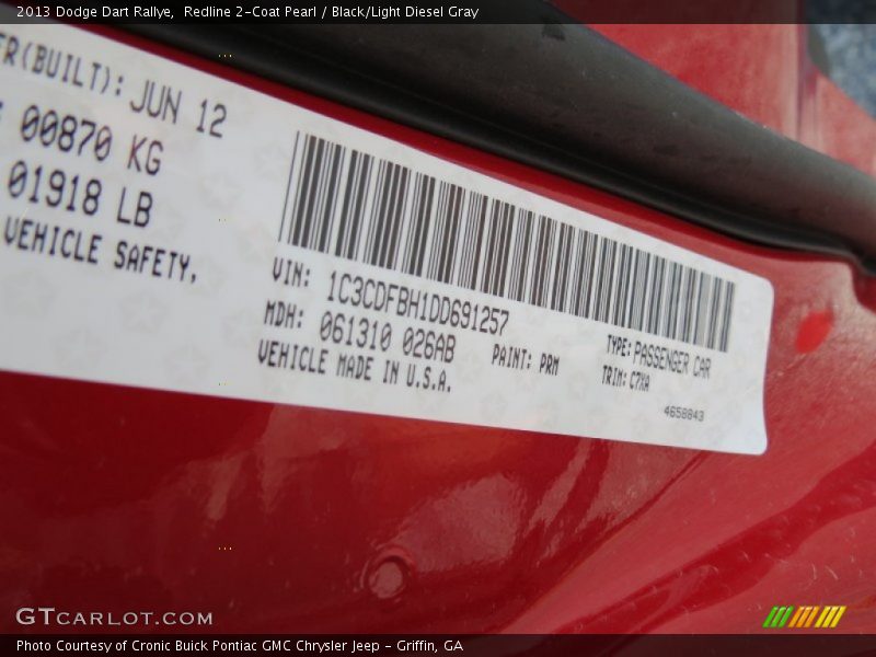 Redline 2-Coat Pearl / Black/Light Diesel Gray 2013 Dodge Dart Rallye