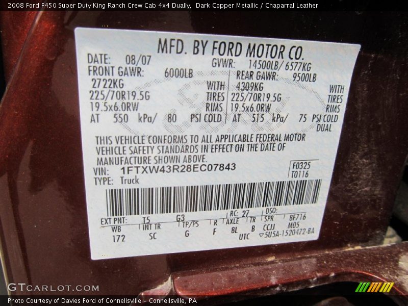 2008 F450 Super Duty King Ranch Crew Cab 4x4 Dually Dark Copper Metallic Color Code T5