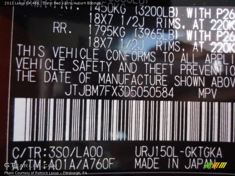 Claret Red / Ecru/Auburn Bubinga 2013 Lexus GX 460
