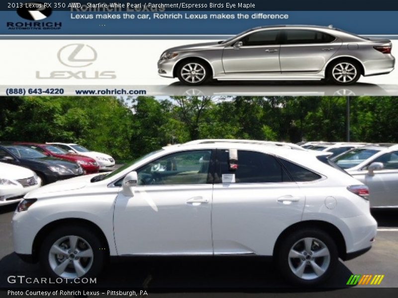 Starfire White Pearl / Parchment/Espresso Birds Eye Maple 2013 Lexus RX 350 AWD