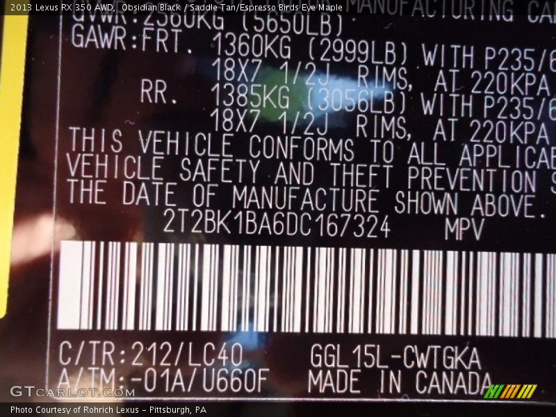 Obsidian Black / Saddle Tan/Espresso Birds Eye Maple 2013 Lexus RX 350 AWD