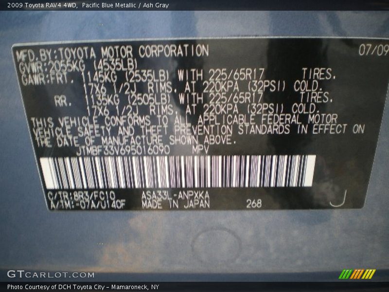 Pacific Blue Metallic / Ash Gray 2009 Toyota RAV4 4WD
