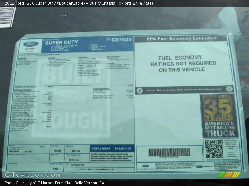  2012 F350 Super Duty XL SuperCab 4x4 Dually Chassis Window Sticker