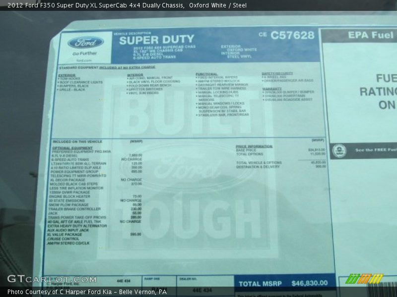  2012 F350 Super Duty XL SuperCab 4x4 Dually Chassis Window Sticker