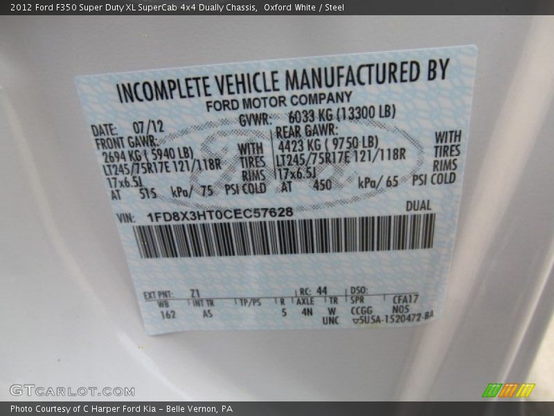 Oxford White / Steel 2012 Ford F350 Super Duty XL SuperCab 4x4 Dually Chassis
