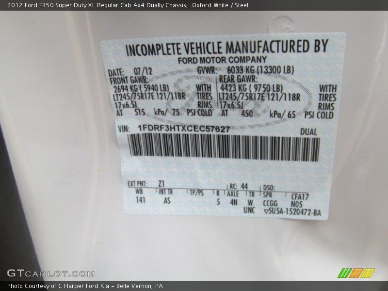 Oxford White / Steel 2012 Ford F350 Super Duty XL Regular Cab 4x4 Dually Chassis