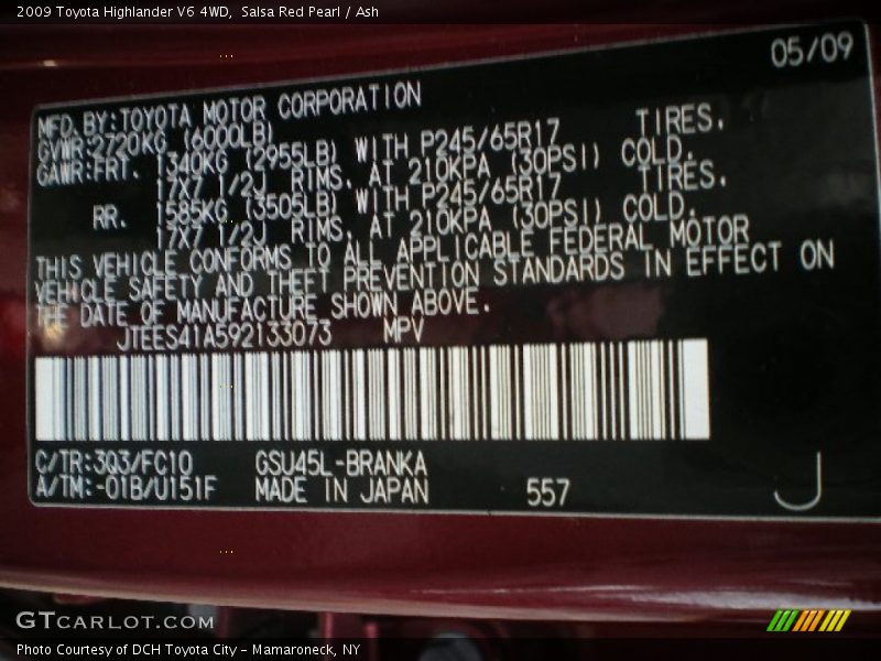 Salsa Red Pearl / Ash 2009 Toyota Highlander V6 4WD