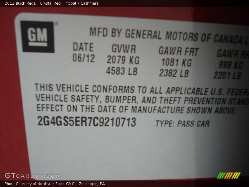 Crystal Red Tintcoat / Cashmere 2012 Buick Regal