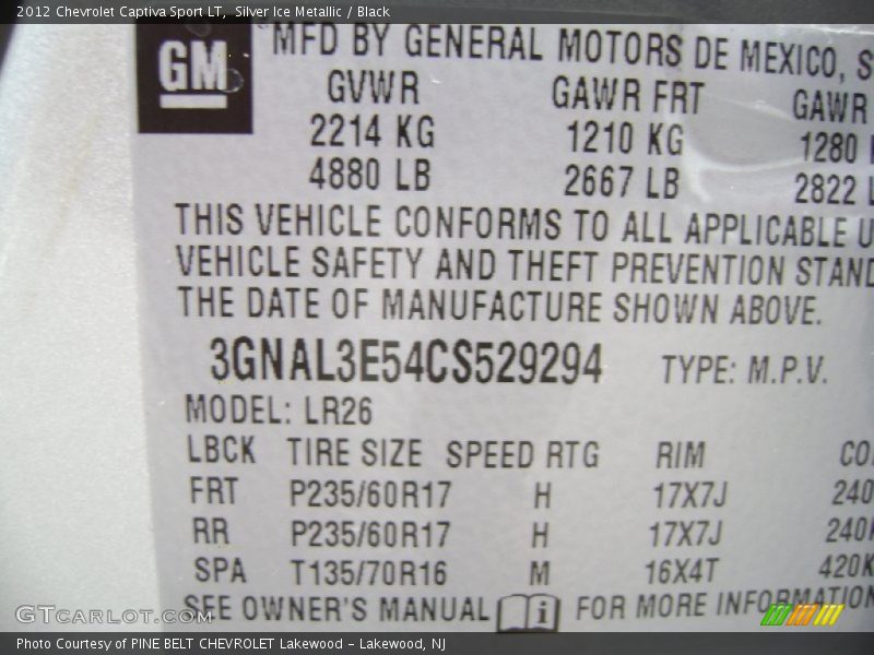 Silver Ice Metallic / Black 2012 Chevrolet Captiva Sport LT