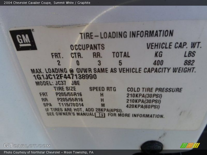 Summit White / Graphite 2004 Chevrolet Cavalier Coupe
