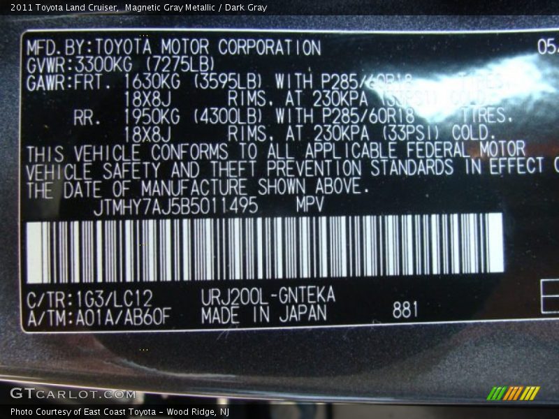 Magnetic Gray Metallic / Dark Gray 2011 Toyota Land Cruiser