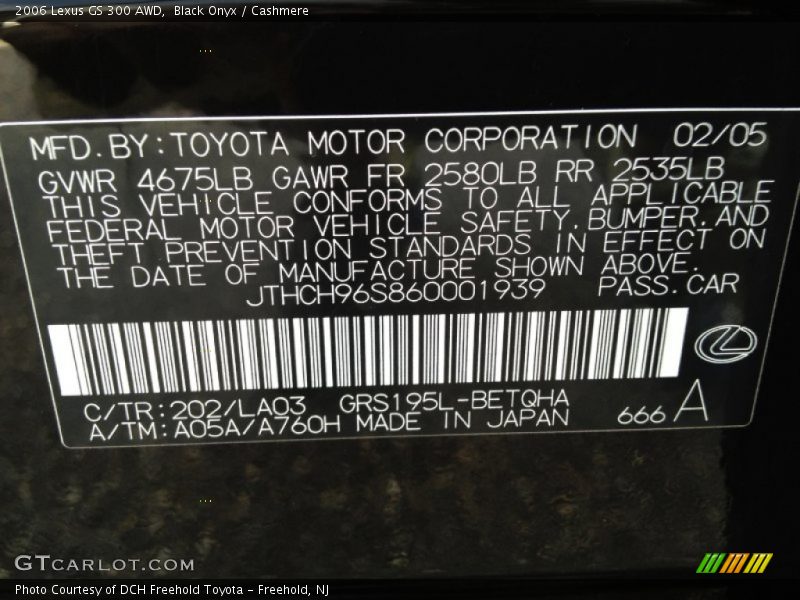 Black Onyx / Cashmere 2006 Lexus GS 300 AWD