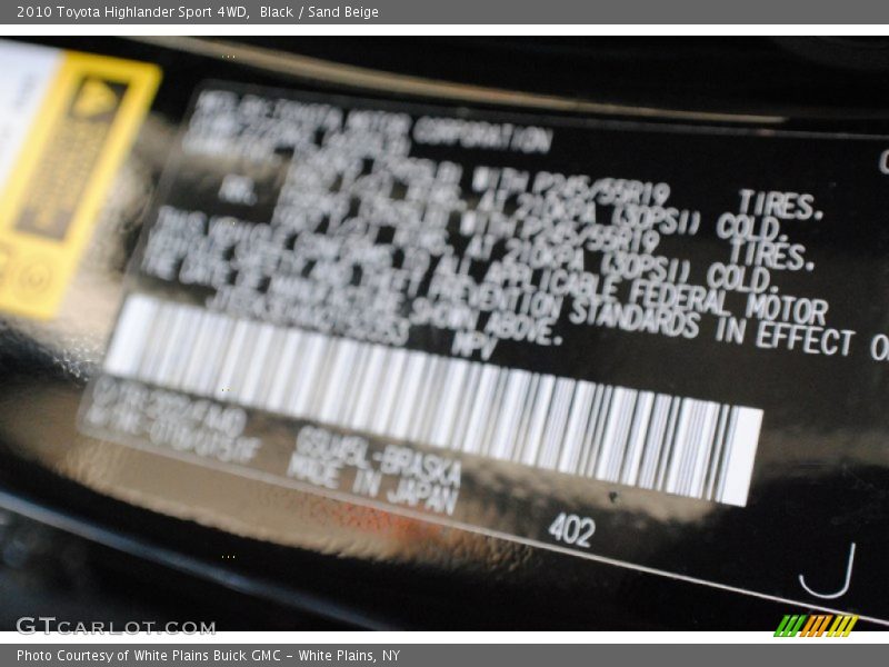 Black / Sand Beige 2010 Toyota Highlander Sport 4WD