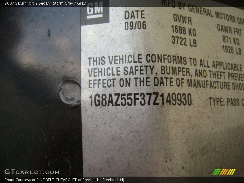 Storm Gray / Gray 2007 Saturn ION 2 Sedan