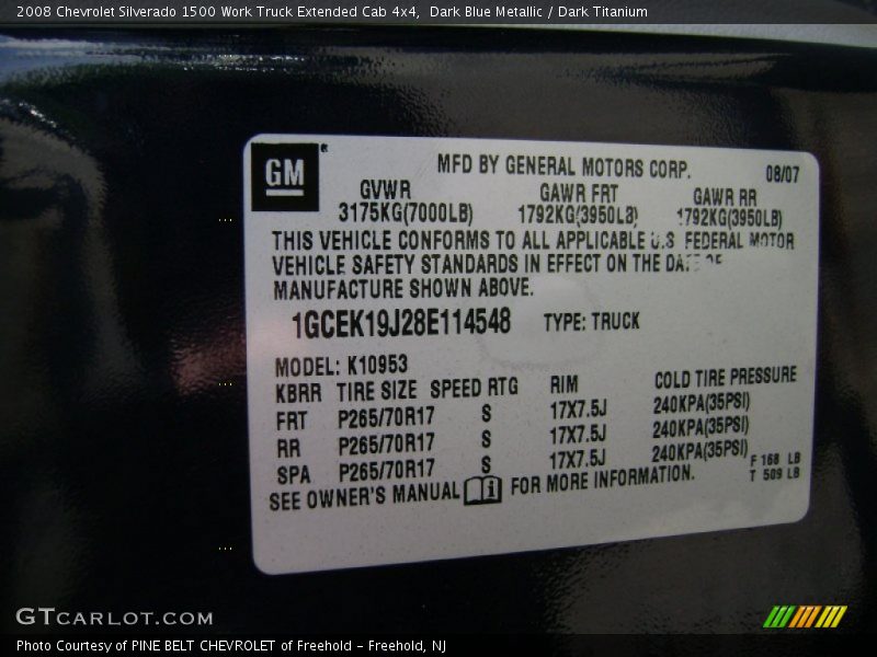 Dark Blue Metallic / Dark Titanium 2008 Chevrolet Silverado 1500 Work Truck Extended Cab 4x4