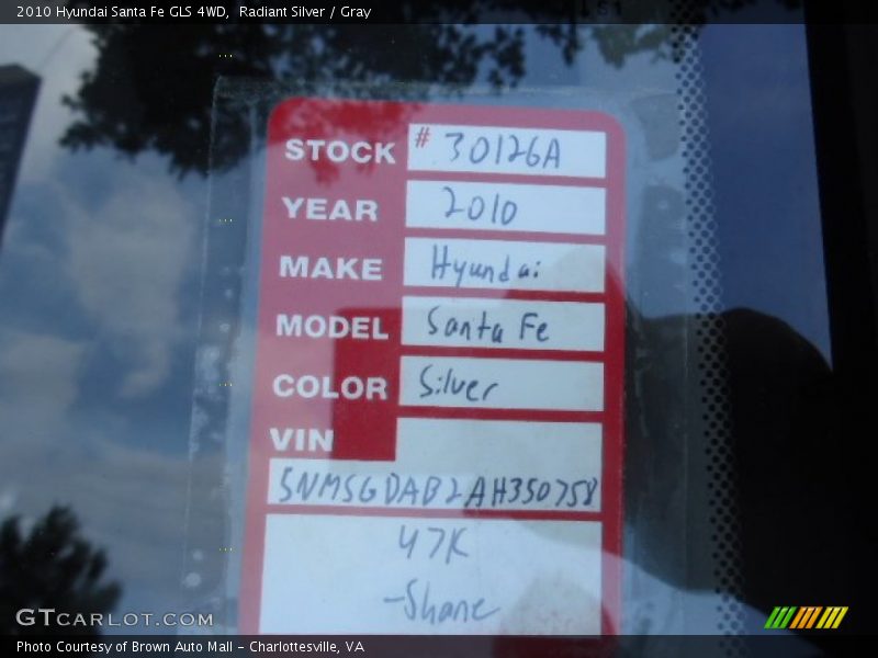 Radiant Silver / Gray 2010 Hyundai Santa Fe GLS 4WD