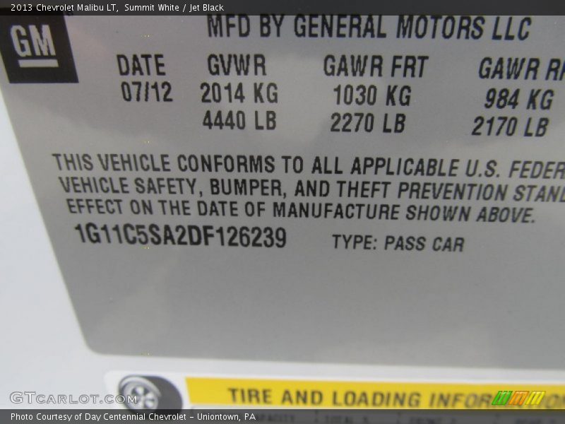 Summit White / Jet Black 2013 Chevrolet Malibu LT